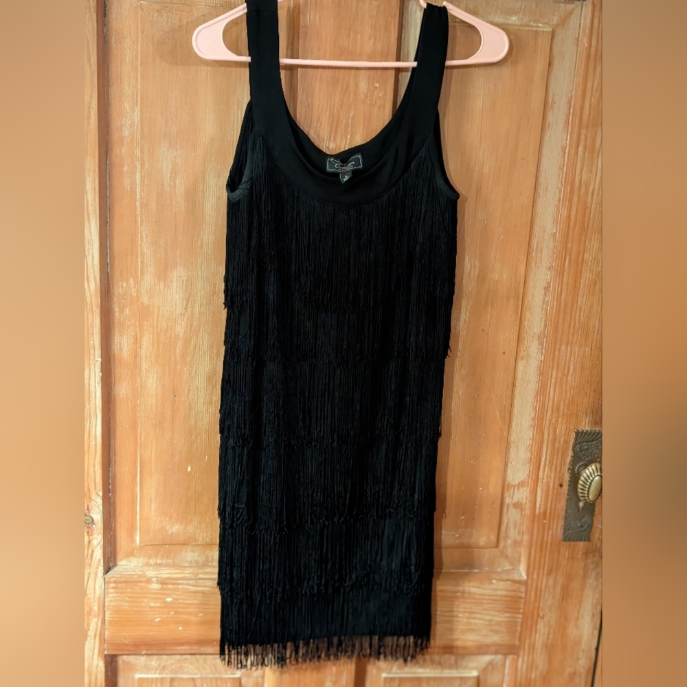 Dressbarn Elegant Black Fringe Midi Dress